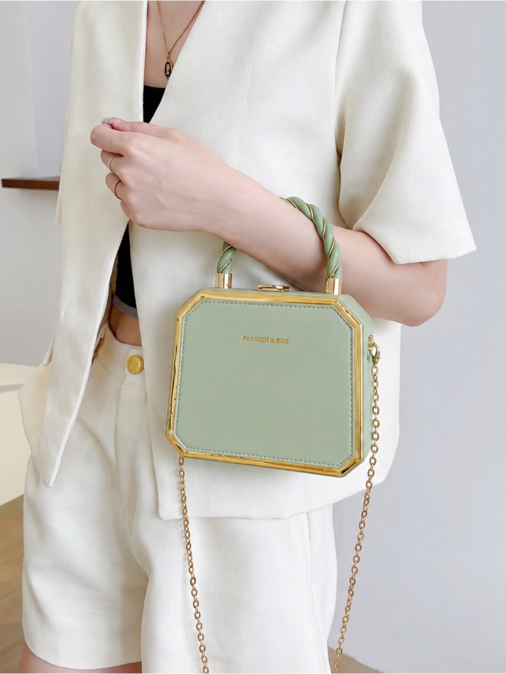 Mint Green Top-Handle Box Bag